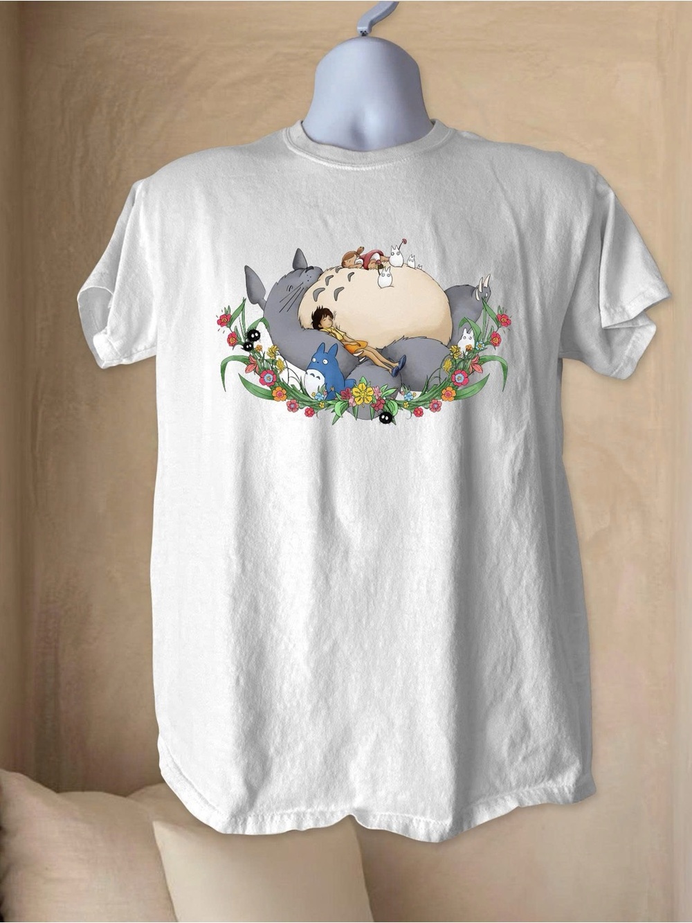 Gildan White with Colorful Totoro Graphic Tee